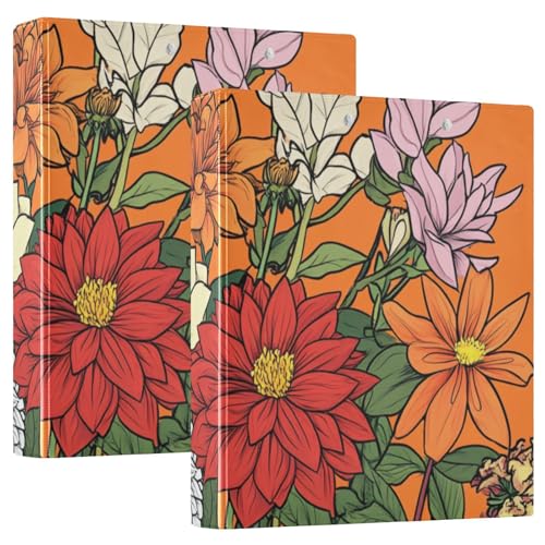 KLL Runde Ringbücher 1 1 1 Zoll Ordner mit Taschen 1/2 Stück Schulbedarf 200 Blatt Blumen Dahlie Gardenie Gladiolus Orange von KLL