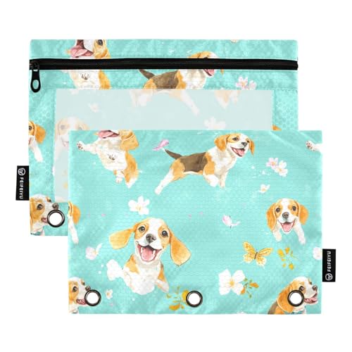 Lustige Beagle Hunde Türkis Binder Tasche Ordner 3 Löcher Gestanzt für Drei Ringe Binder Taschen mit Reißverschluss für Büro Büro Dokument Organizer von KLL