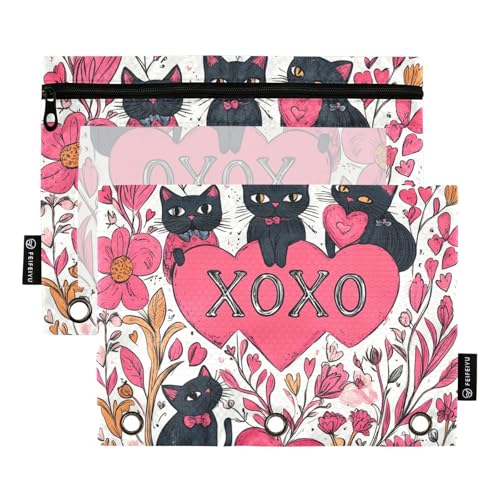 Valentinstag Blumen Schwarz Katzen Binder Taschen 3 Locher Ordner für 3 Ringe Ordner mit 3 Ringen für Untersuchung Zuhause Reise Karten Aufbewahrungsbehälter von KLL