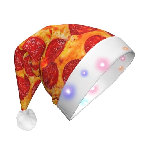 KLNBV 3D Pizza Pepperoni Weihnachtsmütze mit LED-Lichtern für Erwachsene mit 3 Modi Lichter für verschiedene Anlässe von KLNBV