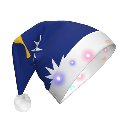 KLNBV Flagge von Nauru Weihnachtsmütze mit LED-Lichtern für Erwachsene mit 3 Leuchtmodi für verschiedene Anlässe von KLNBV