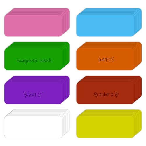 KLOLKUTTA Magnetische Etiketten, 7,9 x 3,1 cm, trocken abwischbar, für Whiteboard, Kühlschrank, Spind, Klassenzimmer, Büro, Zuhause, 64 Stück von KLOLKUTTA