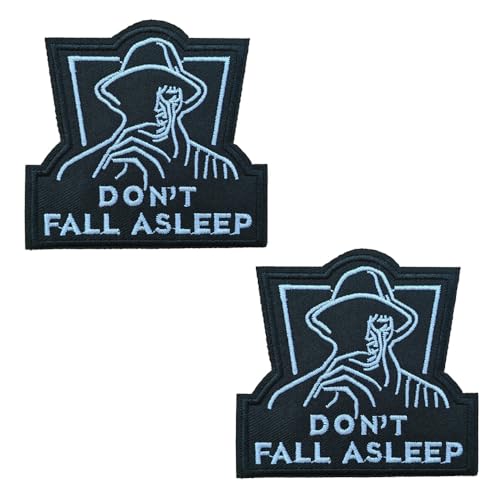 KLORIZ Aufnäher zum Aufbügeln, Motiv: "Don't Fall Asleep", für Halloween, Horrorfilme, Rucksäcke, Jeans, Zubehör, 2 Stück von KLORIZ