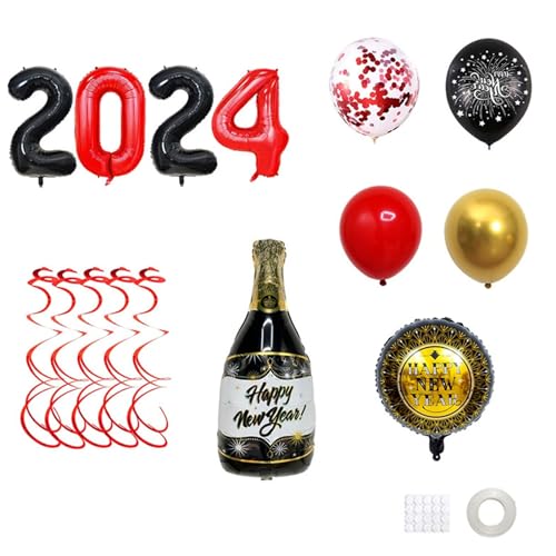 Aluminium Ballonketten Set Für Neujahrspartys Einzigartige 2024-Frohes Neujahr Dekoration Gold Schwarz Behang Dekor Kreative Und Personalisierte Dekorationen von KLOVA
