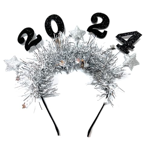 KLOVA Lametta 2024 Happy New Year Stirnband Kunststoff Pailletten Weihnachten Kopfschmuck Kronen Haarreifen Neujahr Kopfschmuck Abschlussball Requisiten Urlaub Party Kopfbedeckung von KLOVA