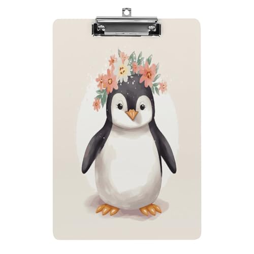 Hängendes Klemmbrett, niedliches Klemmbrett, Pinguin mit Blumen bedruckt, Acryl-Klemmbrett sind geeignet für Büros, Studenten, Lehrer und Krankenschwestern von KLSVTMEA