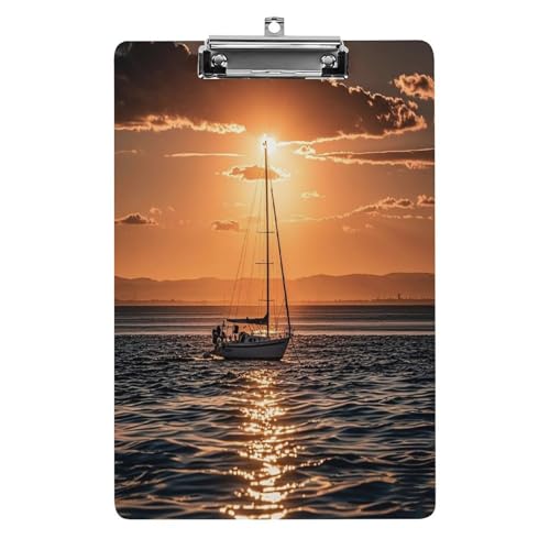 Hängendes Klemmbrett, niedliches Klemmbrett, Sonnenuntergang, Meereslandschaft, Segelboot, schwimmend, bedrucktes Acryl-Klemmbrett sind geeignet für Büros, Studenten, Lehrer und Krankenschwestern von KLSVTMEA