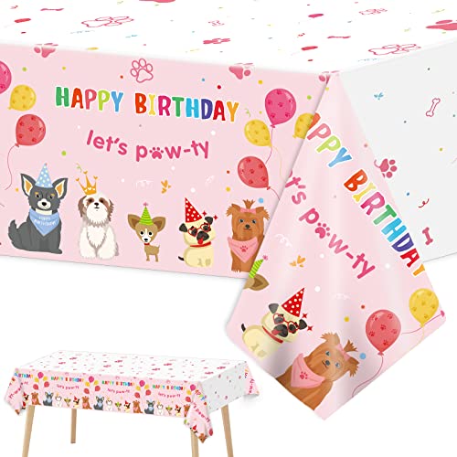 3er-Pack Hund Geburtstagsfeier Dekorationen Haustier Hund Tischdecken Welpen Tischdecken Rosa Hund Party Zubehör Pfotenabdruck Tischdekor für Mädchen Kinder Lets Pawty Geburtstag Babyparty Favor von KLUFO