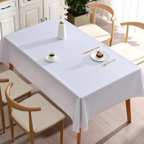 KLUOT PVC Tischdecke 120 x 120 cm Rechteckige Abwaschbar Tischdecken Pflegeleicht Tischwäsche Abwischbare Tischtuch für Esszimmer, Garten, Party, Hochzeiten oder Haushalt Weiß von KLUOT