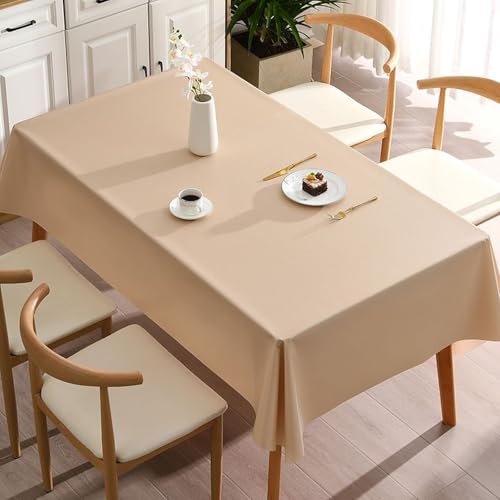 KLUOT PVC Tischdecke 120 x 120 cm Rechteckige Abwischbare Tischdecken Strapazierfähiges Tischwäsche rutschfeste Tischtuch für Esszimmer, Garten, Party, Hochzeiten oder Haushalt Khaki von KLUOT