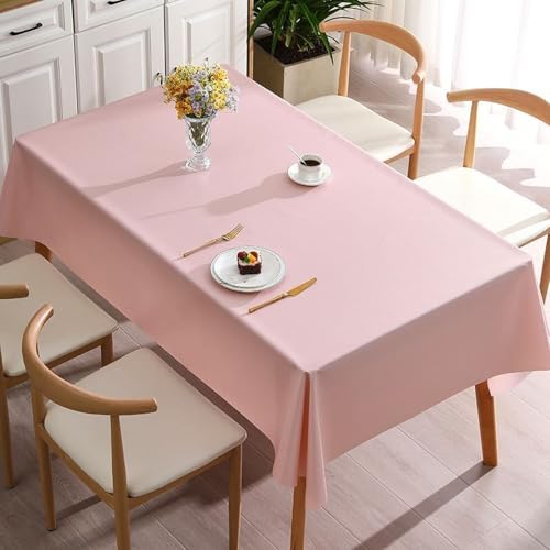 KLUOT PVC Tischdecke 120 x 120 cm Rechteckige rutschfeste Tischdecken wasserdichte Tischwäsche Abwaschbar Tischtuch für Esszimmer, Garten, Party, Hochzeiten oder Haushalt Helles Rosa von KLUOT