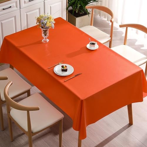 KLUOT PVC Tischdecke 120 x 120 cm Rechteckige rutschfeste Tischdecken wasserdichte Tischwäsche Abwaschbar Tischtuch für Esszimmer, Garten, Party, Hochzeiten oder Haushalt orange von KLUOT