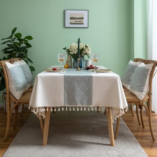 KLUOT Quaste Tischdecke 140 x 140 cm Tischwäsche Rechteckig Garten Tischdecken Pflegeleicht Abwaschbar Table Cloth für Küche, Esstisch, Couchtisch, Parteien, Abendessen von KLUOT