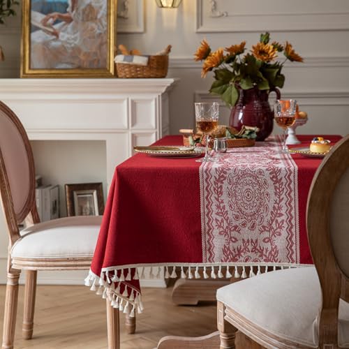 KLUOT Quaste Tischdecke 140 x 240 cm Tischwäsche Rechteckig Garten Tischdecken Pflegeleicht Abwaschbar Table Cloth für Küche, Esstisch, Couchtisch, Parteien, Abendessen von KLUOT