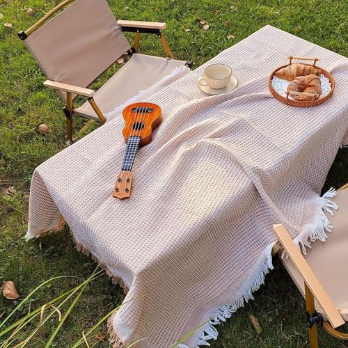 KLUOT Tischdecke 180 x 130 cm Tischdecke Rechteckig Quaste Tischtuch Baumwolle Leinen Tischdecken Abwaschbar Staubdicht Couchtisch Table Cloth für Küche Picknick Weihnachts Tischdekoration von KLUOT