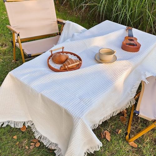 KLUOT Tischdecke 180 x 340 cm Tischdecke Rechteckig Quaste Tischtuch Baumwolle Leinen Tischdecken Abwaschbar Staubdicht Couchtisch Table Cloth für Küche Picknick Weihnachts Tischdekoration von KLUOT