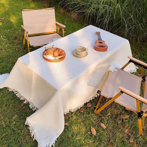 KLUOT Tischdecke 180 x 420 cm Tischdecke Rechteckig Quaste Tischtuch Baumwolle Leinen Tischdecken Abwaschbar Staubdicht Couchtisch Table Cloth für Küche Picknick Weihnachts Tischdekoration von KLUOT