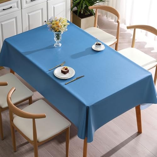 KLUOT Vinyl Tischdecke 140 x 140 cm Rechteckige wasserdichte Tischdecken Abwaschbar Tischwäsche Pflegeleicht Tischtuch für Wohnzimmer Schlafzimmer Küche Party Garten Blau Tischdeko von KLUOT