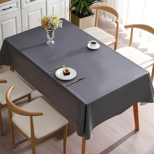 KLUOT Vinyl Tischdecke 140 x 140 cm Rechteckige wasserdichte Tischdecken Abwaschbar Tischwäsche Pflegeleicht Tischtuch für Wohnzimmer Schlafzimmer Küche Party Garten Dunkelgrau von KLUOT