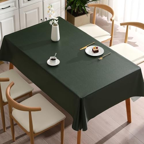 KLUOT Vinyl Tischdecke 140 x 140 cm Rechteckige wasserdichte Tischdecken Abwaschbar Tischwäsche Pflegeleicht Tischtuch für Wohnzimmer Schlafzimmer Küche Party Garten Dunkelgrün von KLUOT