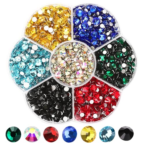 2500 Pcs Glitzersteine Hotfix Selbstklebend 0.15~0.48cm,Strasssteine für Textilien zum Kleben,Schmucksteine zum Basteln Rhinestones,für Kleidung Schuhe DIY Handwerk Nail Charms Geschenk (7 Farben) von KLVGTIFS