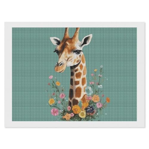 Diamond Painting Kits für Erwachsene Diamond Art Kit für Anfänger Giraffe mit Blumen 5D DIY Full Square Diamond Art Craft Kits für Erwachsene für Home Wall Decor von KLWQR