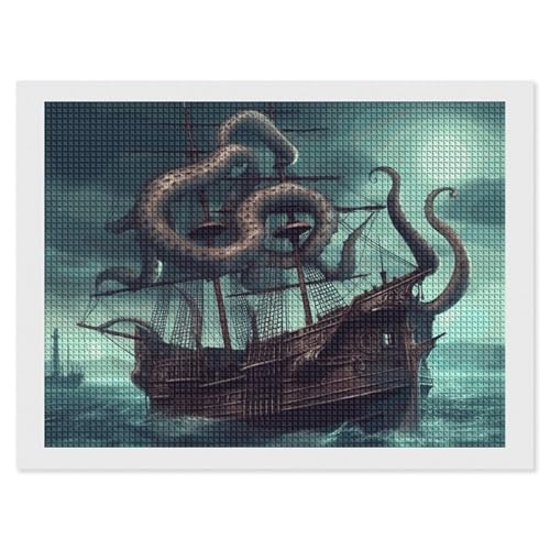 Diamond Painting Kits für Erwachsene Diamond Art Kit für Anfänger Octopus Schiff 5D DIY Full Square Diamond Art Craft Kits für Erwachsene für Home Wall Decor von KLWQR