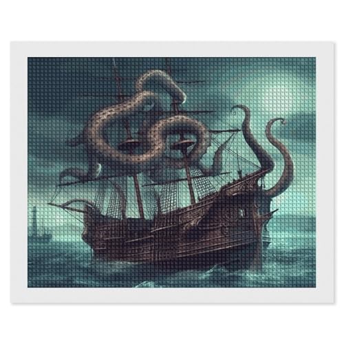 Diamond Painting Kits für Erwachsene Diamond Art Kit für Anfänger Octopus Schiff 5D DIY Full Square Diamond Art Craft Kits für Erwachsene für Home Wall Decor von KLWQR