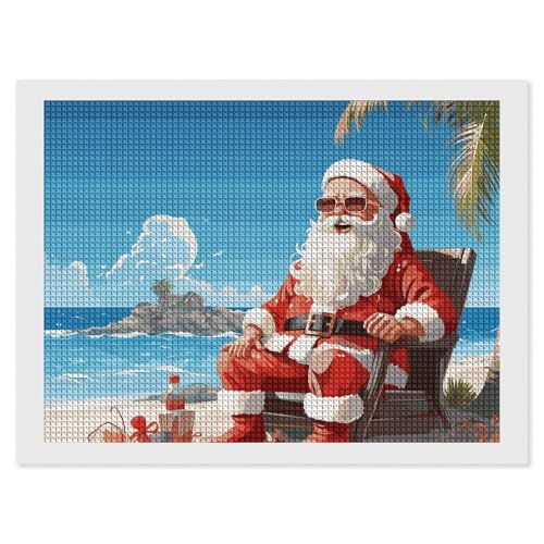 Diamond Painting Kits für Erwachsene Diamond Art Kit für Anfänger Weihnachtsmann am Strand 5D DIY Full Square Diamond Art Craft Kits für Erwachsene für Home Wall Decor von KLWQR