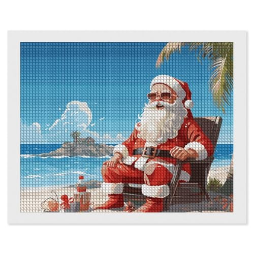 Diamond Painting Kits für Erwachsene Diamond Art Kit für Anfänger Weihnachtsmann am Strand 5D DIY Full Square Diamond Art Craft Kits für Erwachsene für Home Wall Decor von KLWQR