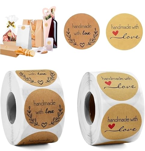 KLYNGTSK 1000 Stück Kraftpapier Marmeladen Etiketten Selbstklebend Marmeladen Aufkleber 3,8cm Kraftpapier Klebeetiketten zum beschriften Handmade Marmeladenglas Sticker für Gläser Verpackung von KLYNGTSK