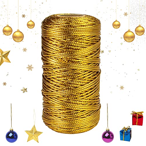 KLYNGTSK 100mx1.5mm Gold Schnur Metallic Kordel Goldene Schnur Dünne Goldfaden zum Basteln Gold Bastelschnur Metallic Gold Etiketten Schnur für DIY Schmuck Kunsthandwerk Geschenkverpackungen von KLYNGTSK