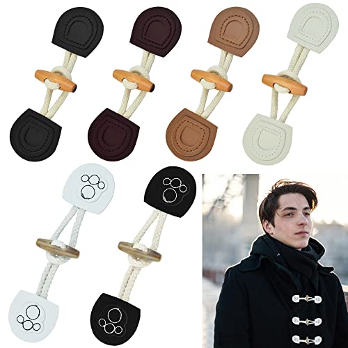 KLYNGTSK 16 Paar Knebelverschluss Holz Knebelknöpfe Pu Leder Knebelverschlüsse Horn Dufflecoat Verschluss Schnalle Schwarz Mantel Nähknöpfe für DIY Mantel Jacke Kleidung(Beige/Schwarz/Braun/Cofffe) von KLYNGTSK