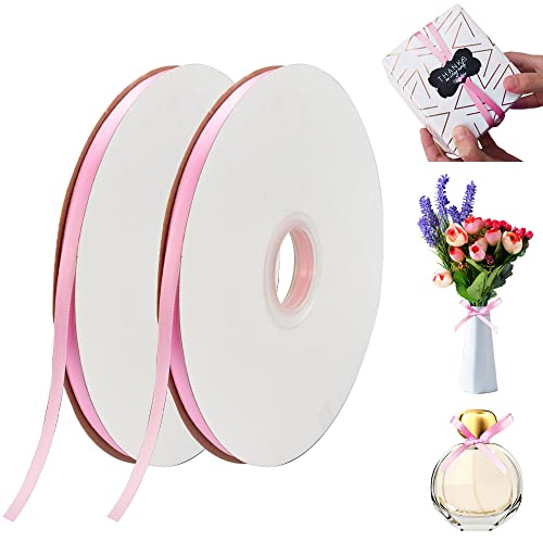 KLYNGTSK 2 Rollen Rosa Satinband 6mm Schleifenband Schmal Deschenkband Pink Dekoband Dünn Stoffband zum Basteln Hochzeit Seidenbänder für Weihnachten Hochzeit Dekoration DIY Bastelprojekte, 91cm Lang von KLYNGTSK