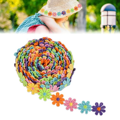 KLYNGTSK 5 Yard Bunte Spitzenborte Blumen Spitzenband Blumen Spitze Zierband Stickerei Dekoband Gänseblümchen Borte 25mm Gänseblümchen Stoffband zum Nähen Blumen Spitzenbordüre für Hochzeit Handwerk von KLYNGTSK