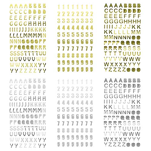 KLYNGTSK 6 Blätter Alphabet Buchstaben Aufkleber Glitzer Zahlen Aufkleber Selbstklebende Alphabet Aufkleber Gold Silber Buchstaben Sticker für Weihnachten Karten Grußkarten Dekoration von KLYNGTSK