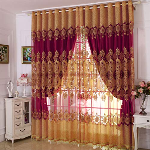 Elegance 2 Schichten Stickerei Tüll Verdunkelungsvorhänge,Doppelstöckiger ÖseVorhang Blickdicht mit Voile,Kinder Wohnzimmer Schlafzimmer Wärmeisolierter Double Deck Blackout Gardinen,Pink,Beige1pcs von KMILE