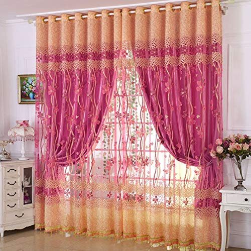 Elegance 2 Schichten Stickerei Tüll Verdunkelungsvorhänge,Doppelstöckiger ÖseVorhang Blickdicht mit Voile,Kinder Wohnzimmer Schlafzimmer Wärmeisolierter Double Deck Blackout Gardinen,Pink,Beige1pcs von KMILE