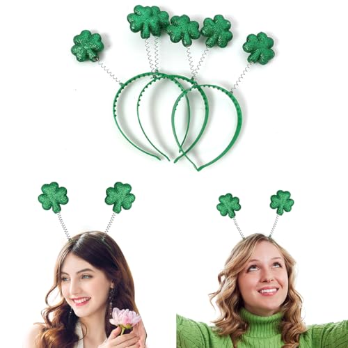 KMOCEPLY Irischer Kleeblatt-Kopf, Bopper, St. Patrick's Day, Stirnband, grünes Kleeblatt, irisches Glückszubehör, St. Patricks Day, Stirnband, Kleeblatt, Grün, Glitzer, Party-Kopfschmuck (3 Stück) von KMOCEPLY