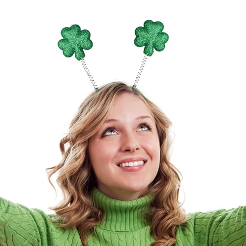 KMOCEPLY Irish Shamrock Head Bopper St Patrick's Day Stirnband Haarbänder Grünes Kleeblatt Irisches Glück Zubehör St. Patricks Day Stirnband Kleeblatt Grün Glitzer Kleeblatt Party Kopfschmuck (1 Pack) von KMOCEPLY