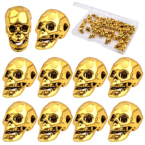 50 Stück antike goldene Totenkopf-Perlen, tibetische Legierung, Totenkopf-Abstandshalter, Halloween, Totenkopf, lose Perlen, Zubehör mit einer Box für DIY-Armband, Halskette, Schlüsselanhänger, von KMOSPAD