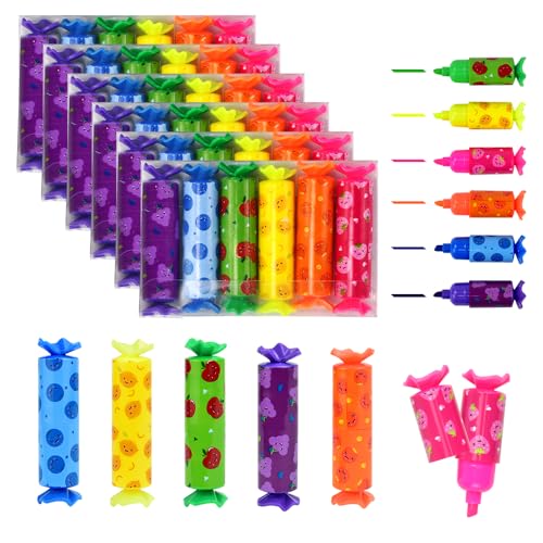 KNGNGK 36 Stück 6 Farben Mini Textmarker Stift Set Mini Textliner Mini Highlighter Stifte Marker Mini Highlighter Pen für Schüler Mitgebsel Lustige Schreibwaren Süße Bonbon Form von KNGNGK