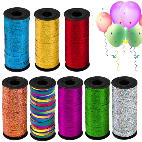 KNGNGK 8 Rollen 800Yard 720Meter Geschenkband Bunt Ringelband Regenbogen Ballonband 5mm Glänzend Geschenkband Glitzer Schleifenband Ringelband Ballonband Geschenkverpackung Ballonverschlüsse Partydeko von KNGNGK