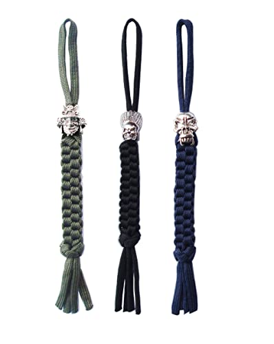 KNIFIUS 3-teilige Schädel Messer Lanyards mit Silber Perlen, Paracord Lanyard, taktische Lanyard für Messer von KNIFIUS