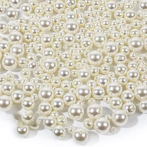 3–16 mm Elfenbeinperlen, ABS-Imitationsperle mit Loch, Bastelperle, Acryl, lose Perlen für DIY-Armband, Nähen, Basteln – Beige, 3–16 mm, gemischt, 20 g von KNOXS