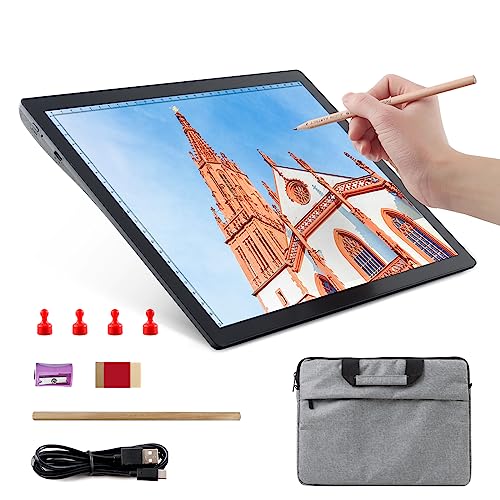 Diamond Painting Zubehör Leuchttisch A4 - Wiederaufladbare Light Pad, Tragbares Batteriebetriebene LED lichtpad mit Tasche, 5 Stufen dimmbare Helligkeit Leuchtplatte für Zeichnen von KOBAIBAN