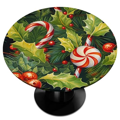 KOBLEN Weihnachtliche Tischdecke, rund, für den Außenbereich, Tischdecke mit elastischem Rand, Tischabdeckung für Picknick, Terrasse, Esszimmer, Party, Innenbereich, 91,4 cm – 106,7 cm von KOBLEN