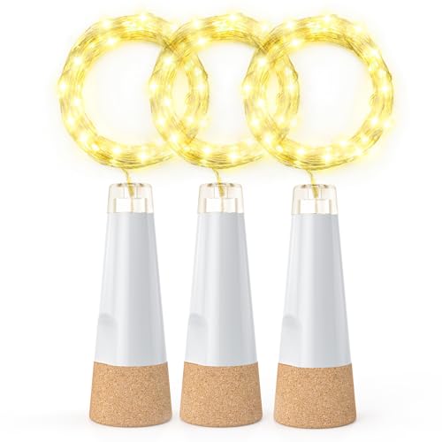 KOBWA Flaschenlichter mit Korken, USB wiederaufladbare Weinflaschen-Top-Lichter, batteriebetriebene Gläser, 20 LEDs, 2025 verbesserte Lichterkette für Party-Weihnachtsdekorationen von KOBWA