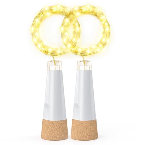 KOBWA Flaschenlichter mit Korken, USB wiederaufladbare Weinflaschen-Top-Lichter, batteriebetriebene Gläser, 20 LEDs, 2025 verbesserte Lichterkette für Party-Weihnachtsdekorationen von KOBWA