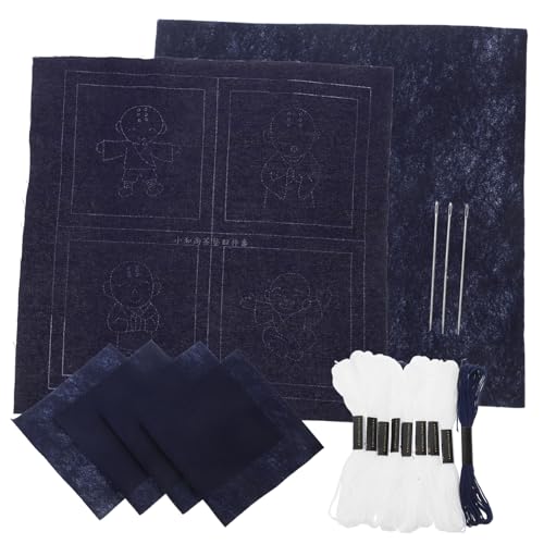 KOCKSHION 1 Set Handgefertigte Mönch-sashiko-untersetzer, Stickerei-starter-set, Diy-tee-untersetzer, Traditionelle Japanische Stickerei-untersetzer Für Erwachsene, Nähen von KOCKSHION